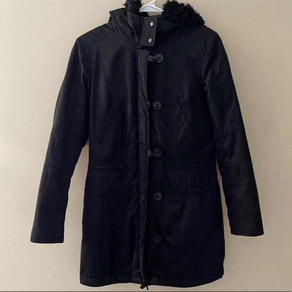 Marc New York black long faux fur jacket hood womens size XS - Picture 12 of 13